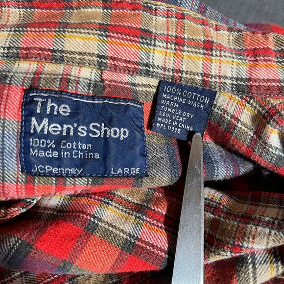 Vintage The Men's Shop Shirt Mens Large Red Plaid‎ Flannel Button Up Lumberjack - Picture 5 of 7